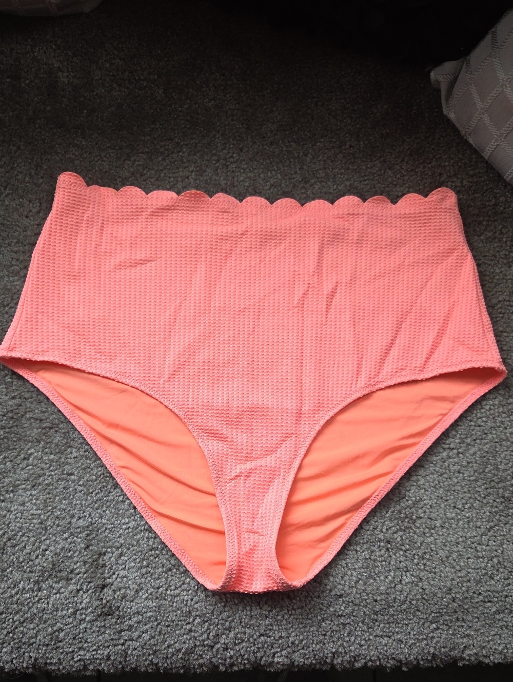 aerie Coral Scalloped High-Waist Bikini Bottoms